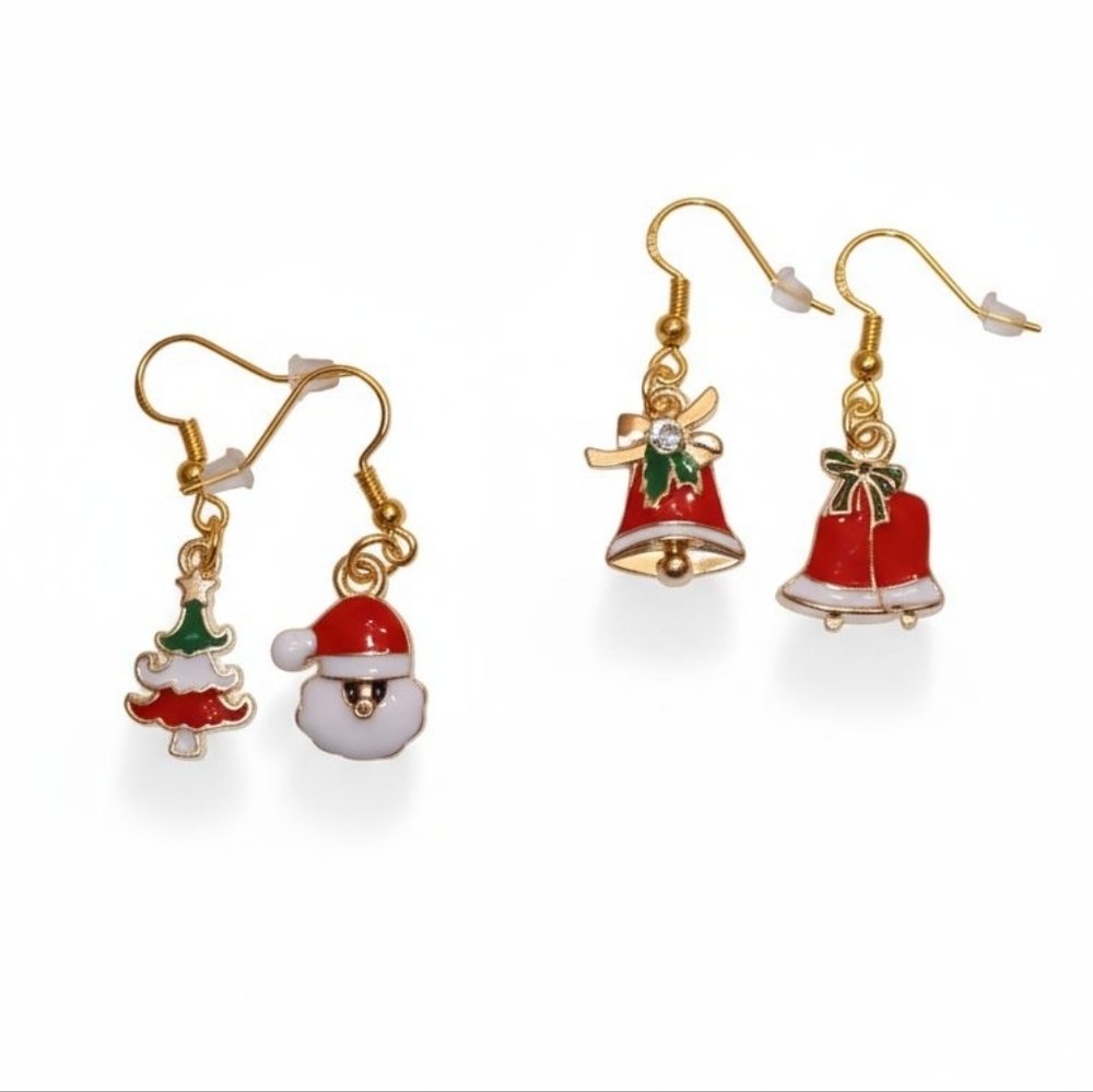 NWT Bundle of Two Pairs of Adorable Gold Dangling Christmas Earrings!!